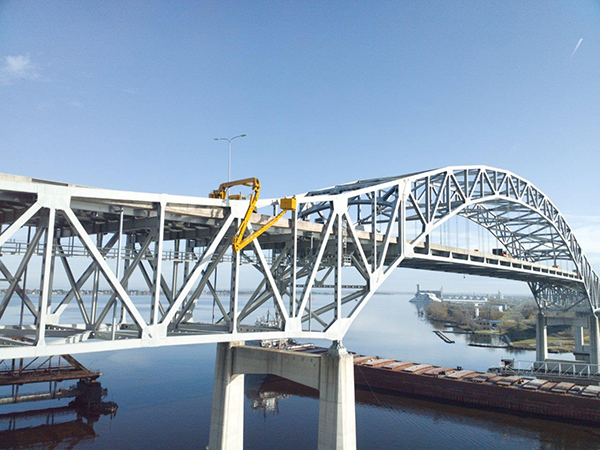 Drone view of Blatnik Bridge inspection in Duluth